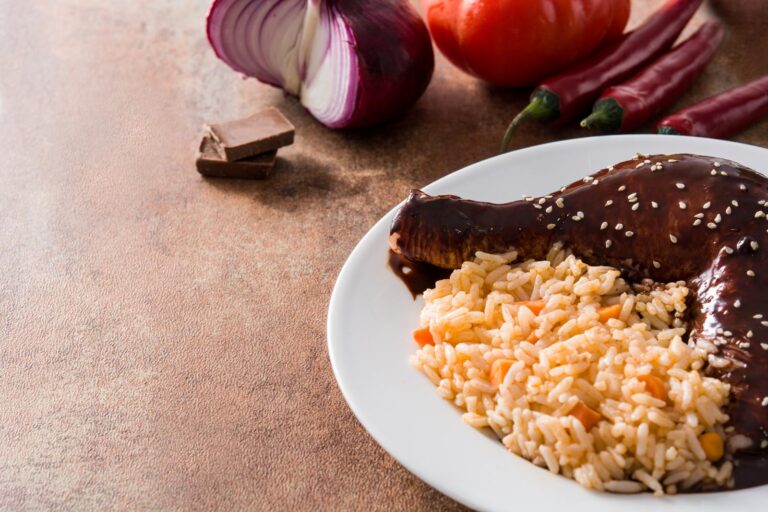 Traditional mole Poblano with rice